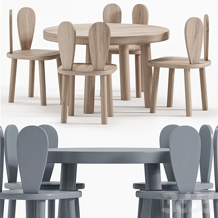 Rabbit Chair Wooden Kids Table By Etsy